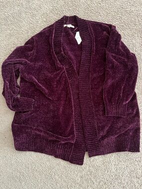 LOFT Plush Open-Front Cardigan in Plum